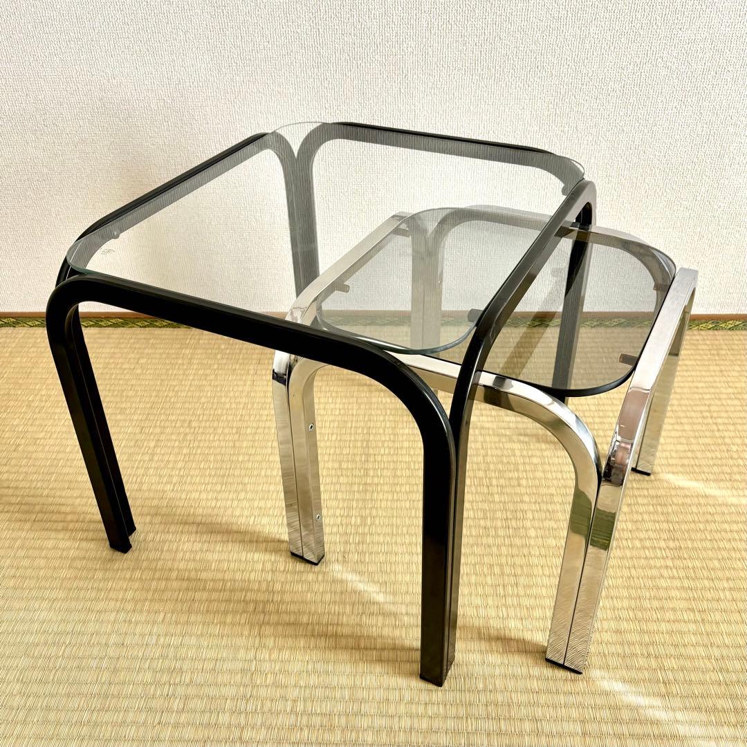 ミッドセンチュリー アイアンフレーム コーヒーテーブル ガラステーブル レトロ