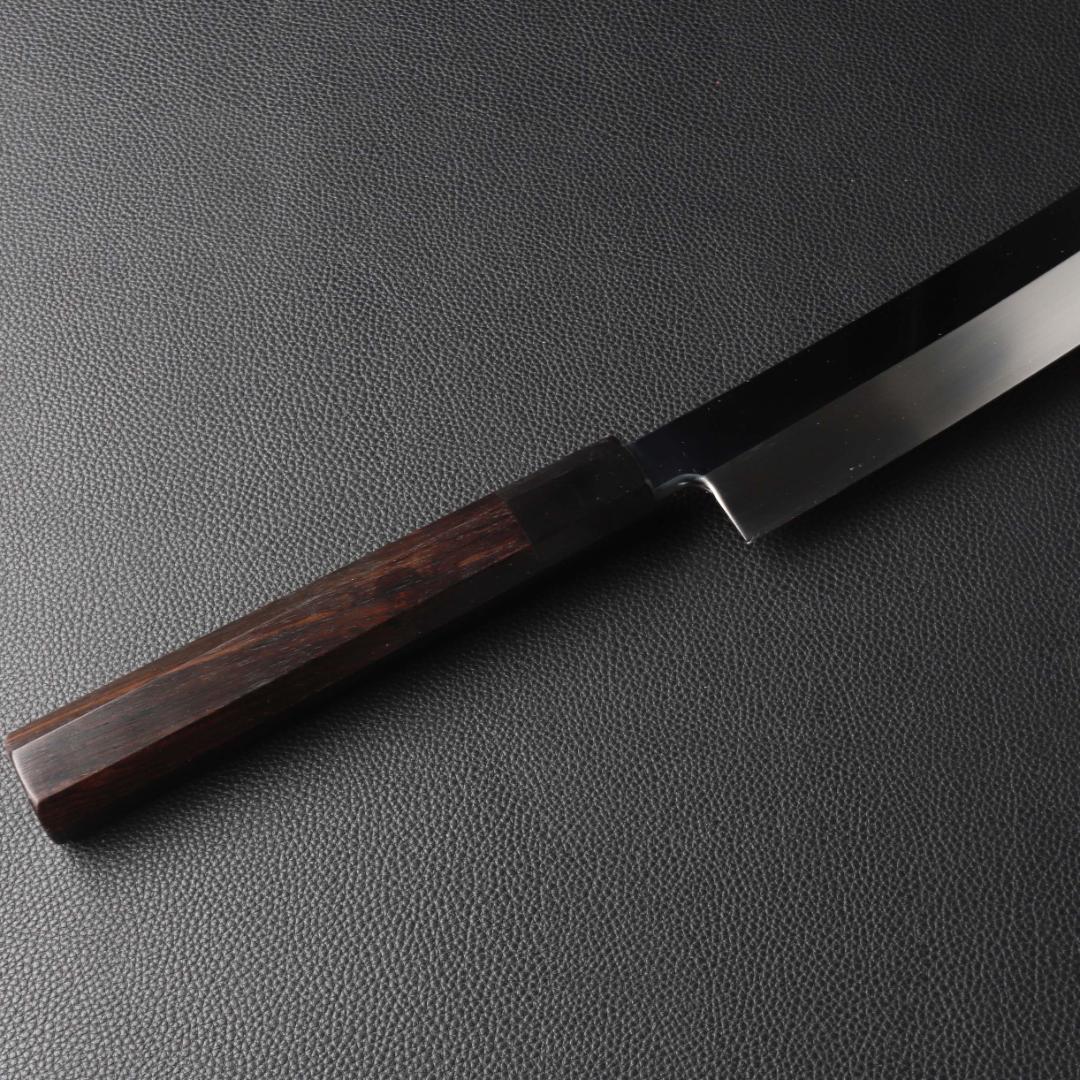 11118鬼反り先丸包丁尺二鏡面仕上げ刺身包丁刃は究極の切れ味黒檀黒水