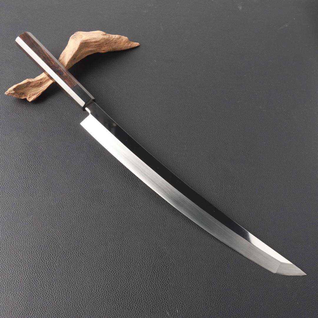 11118鬼反り先丸包丁尺二鏡面仕上げ刺身包丁刃は究極の切れ味黒檀黒水