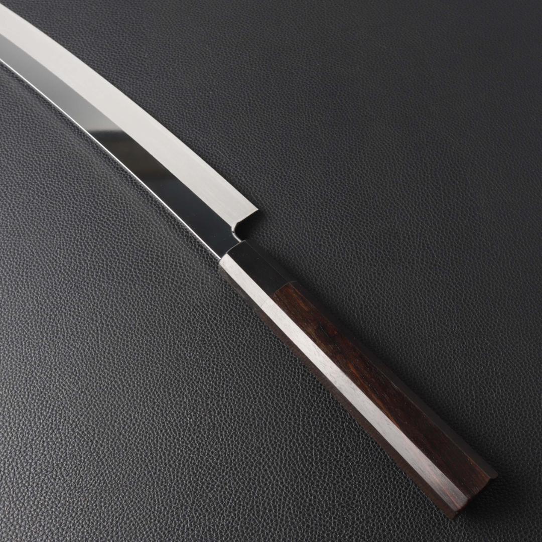 11118鬼反り先丸包丁尺二鏡面仕上げ刺身包丁刃は究極の切れ味黒檀黒水