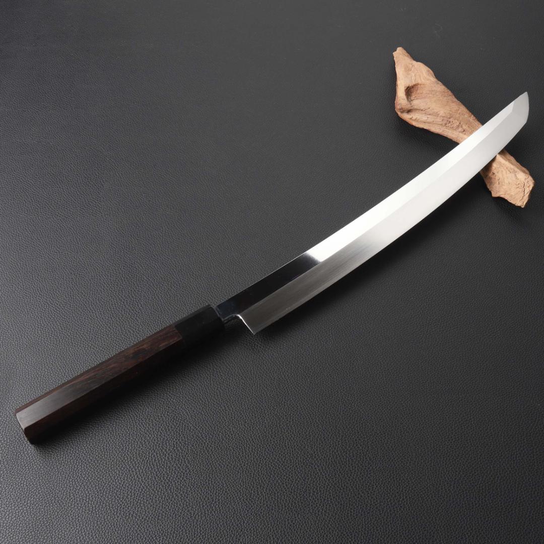 11118鬼反り先丸包丁尺二鏡面仕上げ刺身包丁刃は究極の切れ味黒檀黒水
