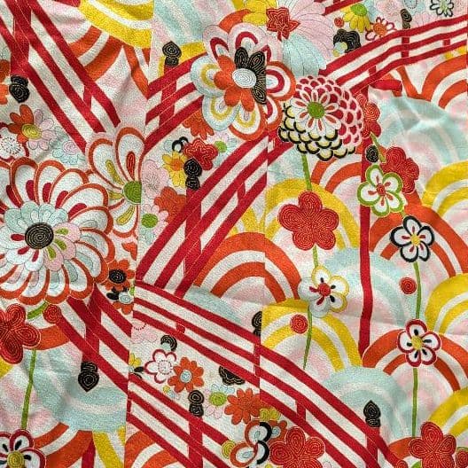 7歳　レトロ正絹白青海波菊　七五三　お着物・作り帯セット　アンティーク