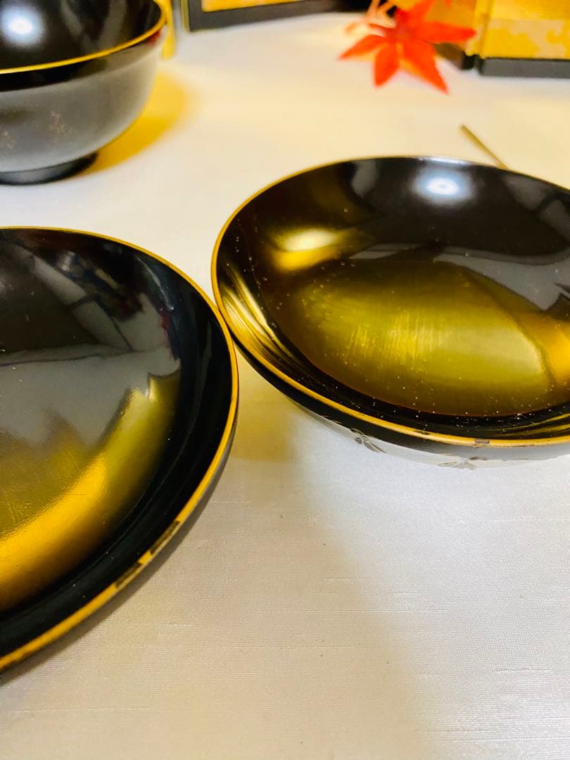 輪島塗木製　お椀　吸物椀　骨董　時代蒔絵 縁起鶴　お正月の用意に☆5脚G30 ⓶