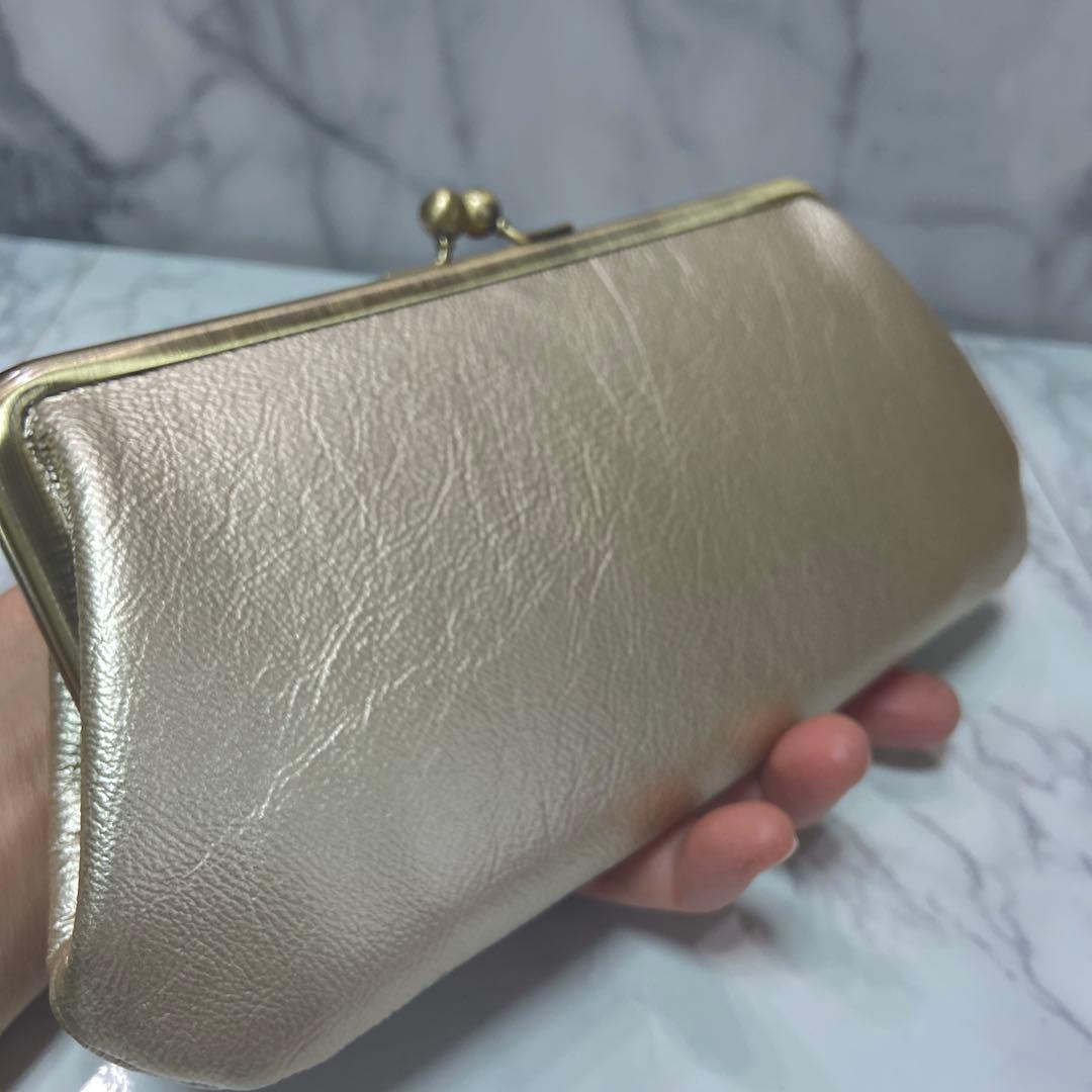 ハッピー　ハンドメイド本革がま口長財布