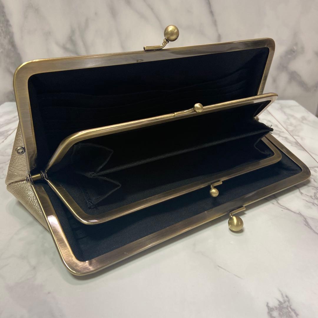 ハッピー　ハンドメイド本革がま口長財布