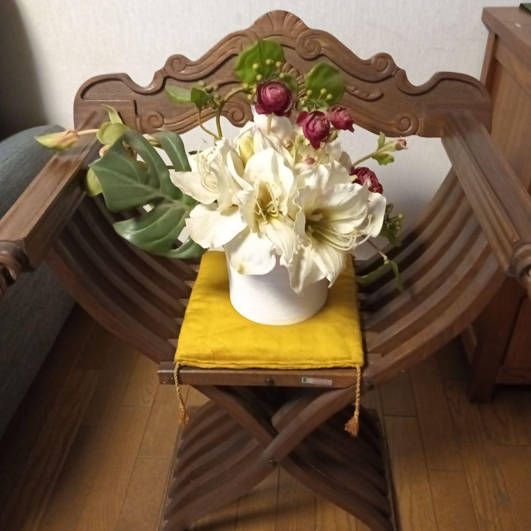 イタリア伝統家具アンティークサヴォナローラ折りたたみチェアブラウンリング装飾