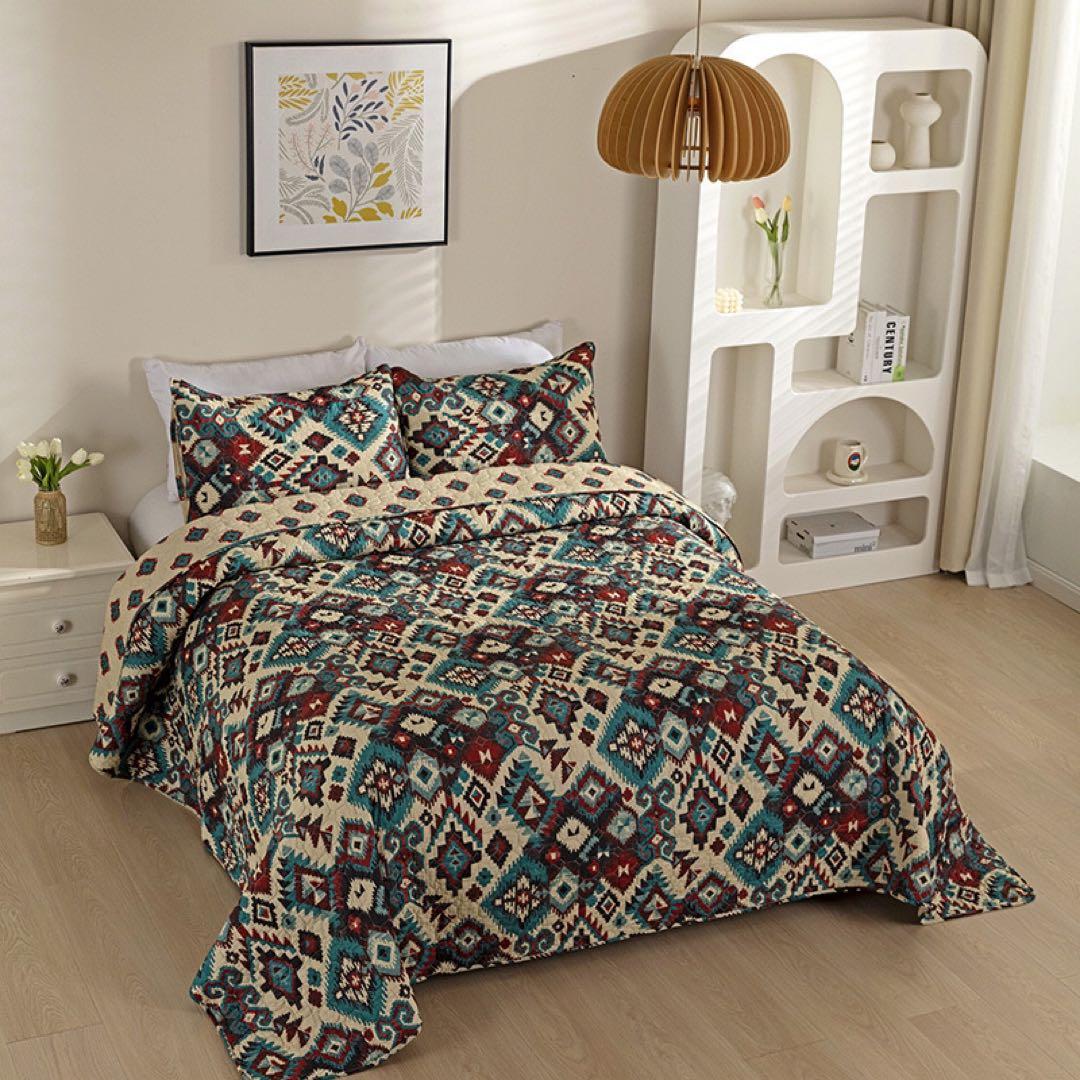 キルトベッドカバー3点セット綿マルチカバー キルティング 615