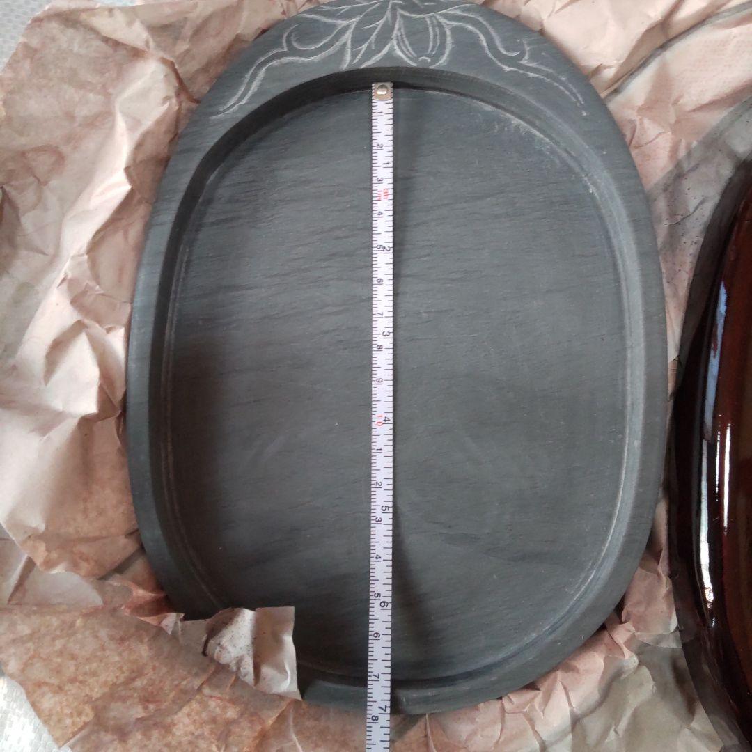 【貴重・未使用】書道 歙州硯 硯 水浪紋楕円硯 8寸 箱付