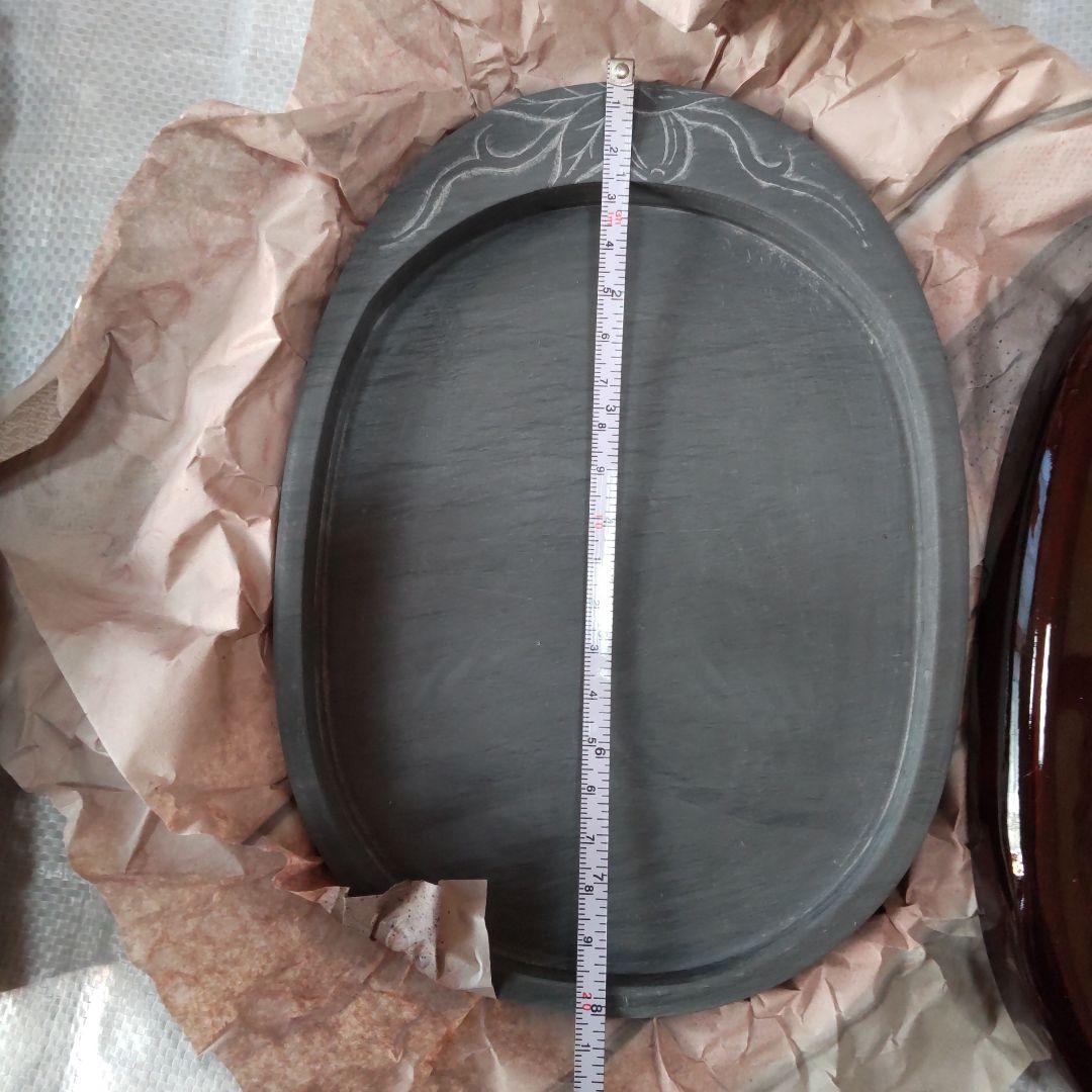 【貴重・未使用】書道 歙州硯 硯 水浪紋楕円硯 8寸 箱付