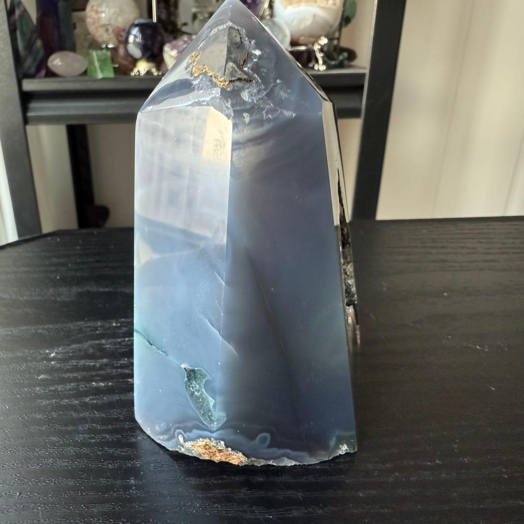 天然石ジオード付き　瑪瑙のポイント　置物NO.011216