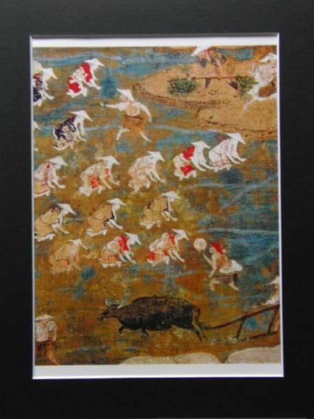 月次風俗図屏風　田植え、超希少・大判画集画、新品高級額装付