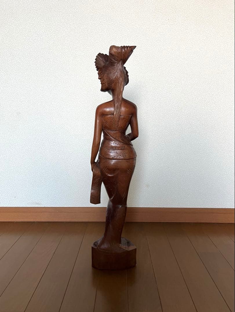 特大60cm】バリ島 木彫り 女性像 高級 繊細彫刻 黒檀系 オブジェ 完品