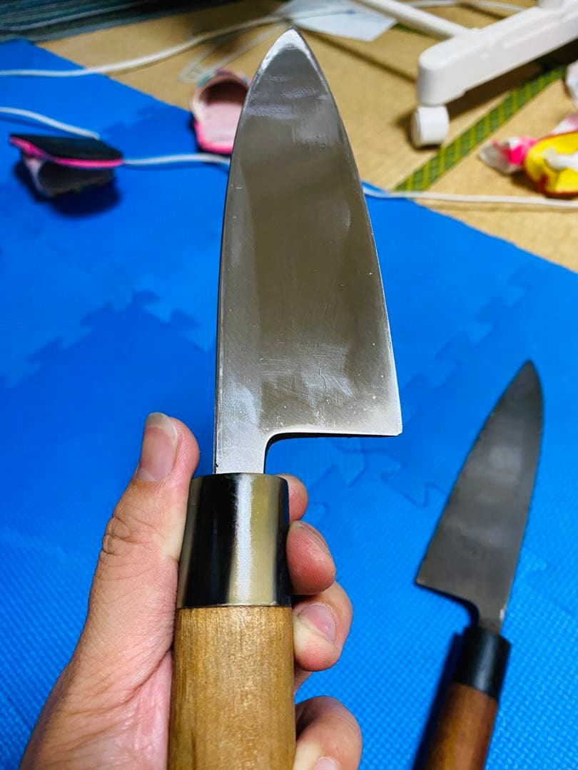 出刃包丁 2種類。佐文作　水牛角柄　出刃包丁 刃度　21cmと　16.5cm