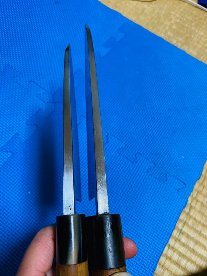 出刃包丁 2種類。佐文作　水牛角柄　出刃包丁 刃度　21cmと　16.5cm