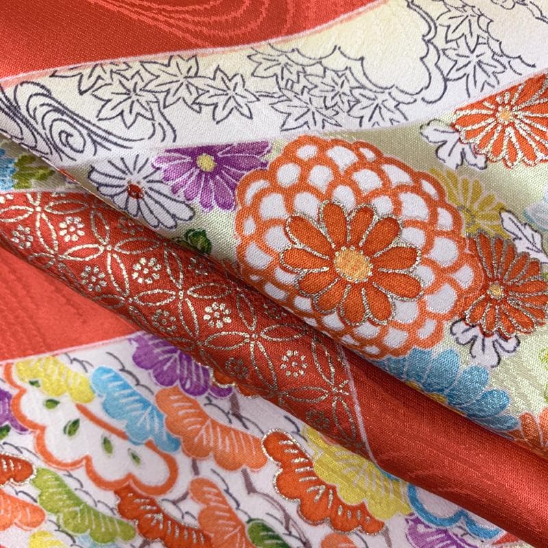 506ag5□七五三 七歳 女児 着物&開き帯&長襦袢 金彩 熨斗□美