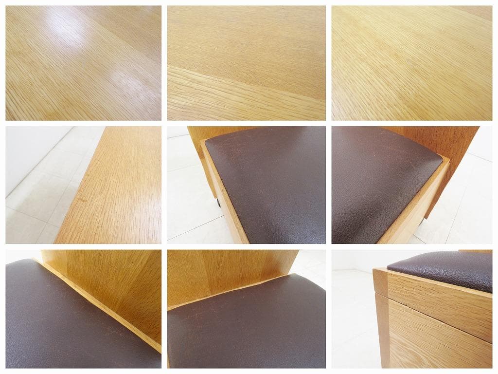 ナラ無垢材 デスク＆チェストワゴン＆チェア セット 本革張り 机 検MUKU工房