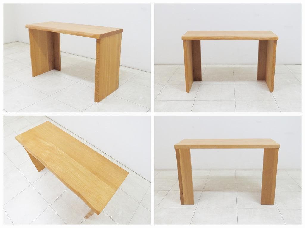 ナラ無垢材 デスク＆チェストワゴン＆チェア セット 本革張り 机 検MUKU工房