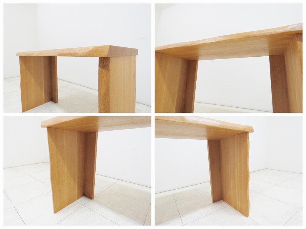 ナラ無垢材 デスク＆チェストワゴン＆チェア セット 本革張り 机 検MUKU工房