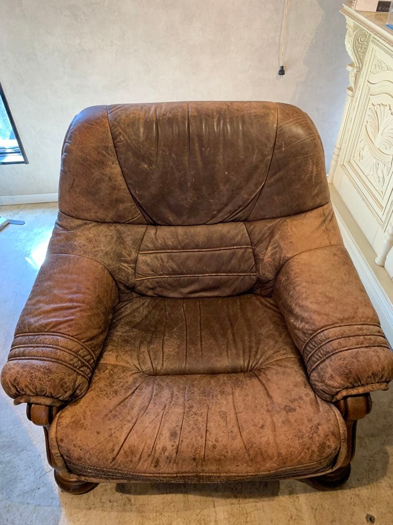 オランダ 家具 ダッチカントリー シングル ソファ 1P ヴィンテージ 本革