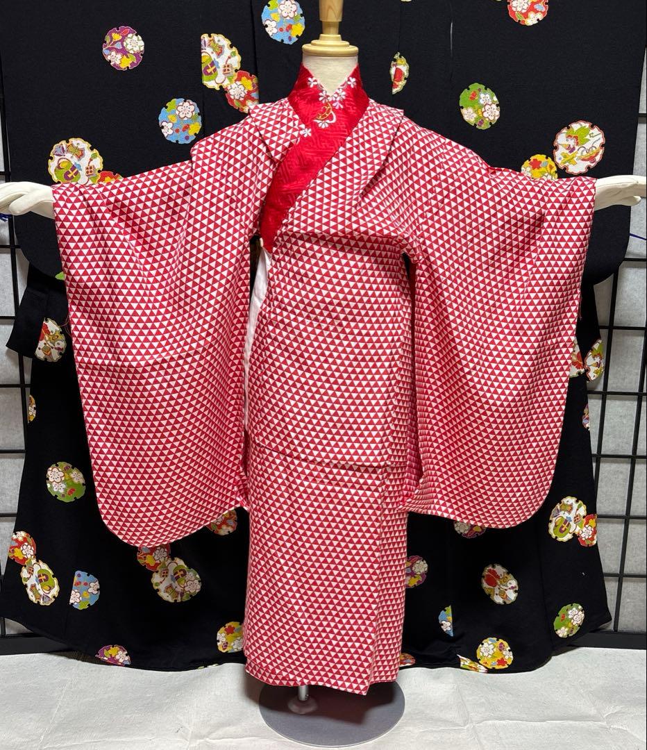 七五三　着物セット　正絹　ちりめん　7歳　ハーフ成人式　十三詣り　黒色　美品