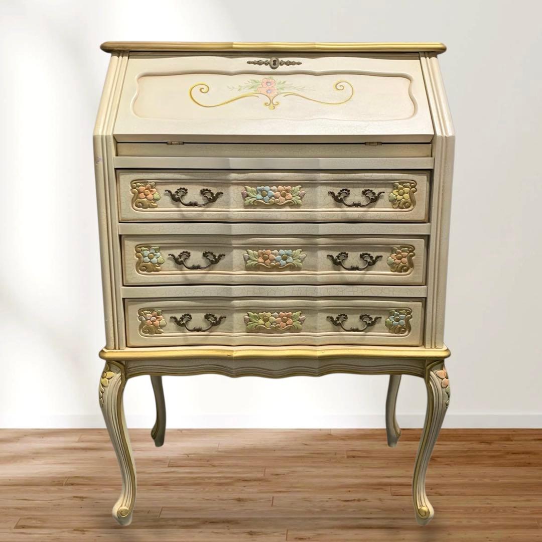 ロココ様式 猫脚 ライティングビューロー　エレガントな花　26ソ131