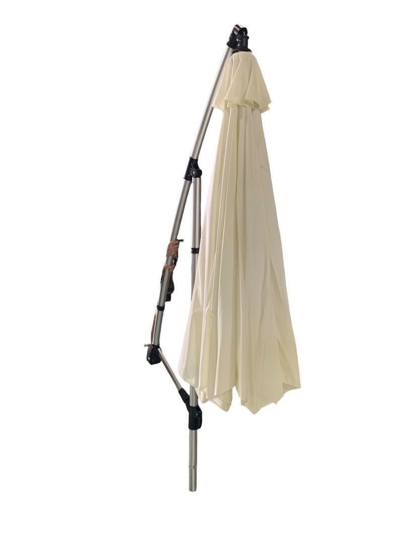 【開封済・未使用】大型パラソル オフホワイト ベースなし ハンドル式 庭 ＃2