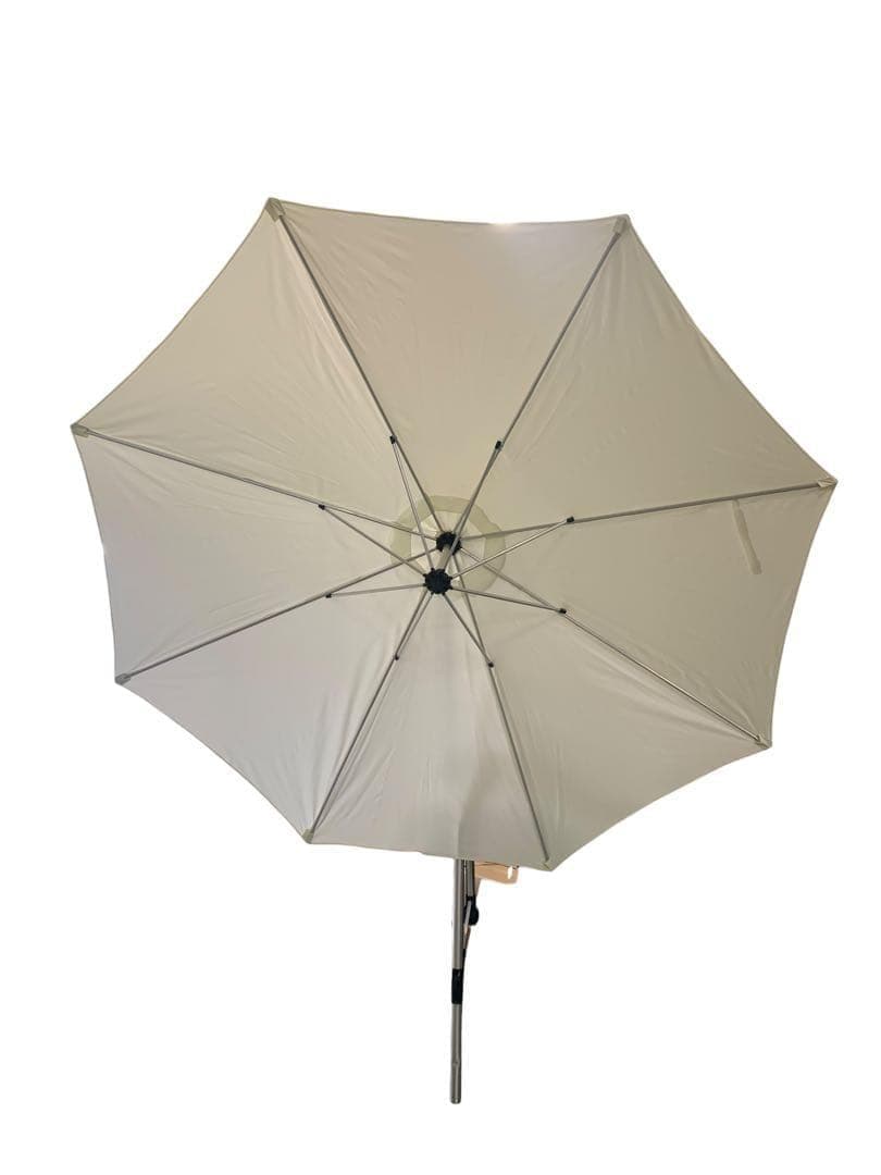 【開封済・未使用】大型パラソル オフホワイト ベースなし ハンドル式 庭 ＃2