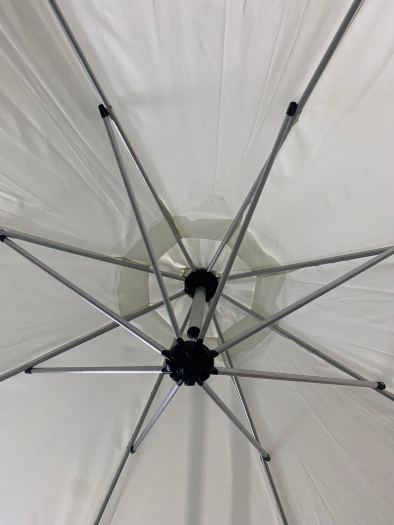 【開封済・未使用】大型パラソル オフホワイト ベースなし ハンドル式 庭 ＃2