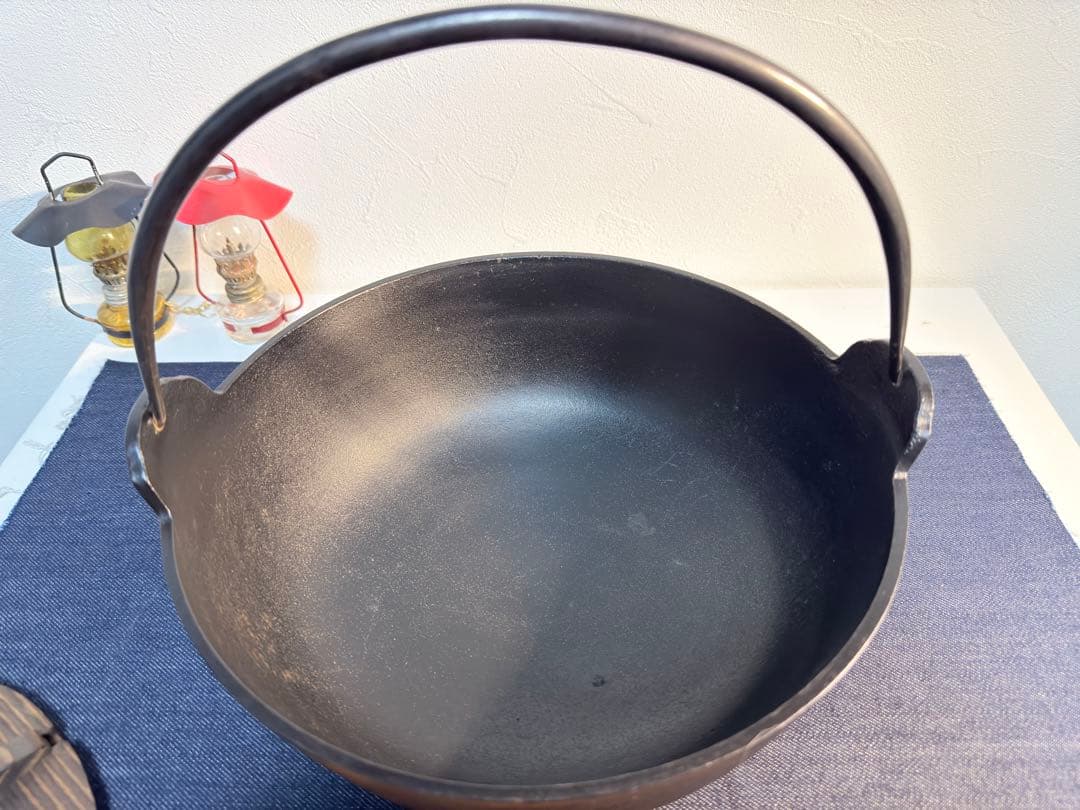 南部鉄器 岩鋳 ふるさと鍋 深型 24cm 1回使用 木蓋 お玉付 田舎鍋 鉄鍋