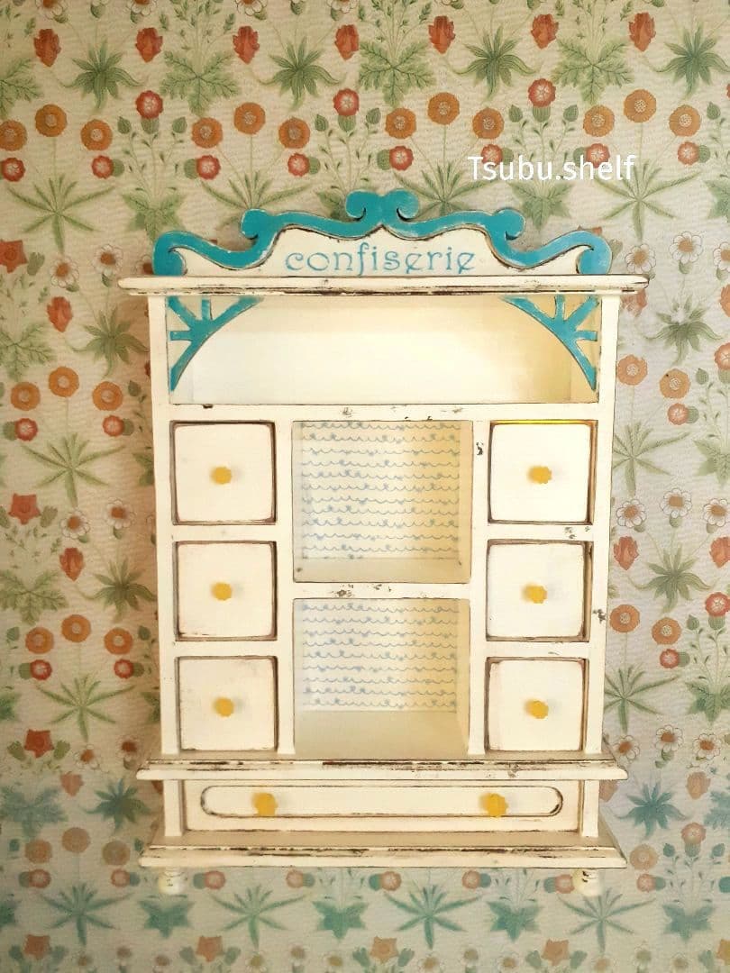 アンティーク・ヴィンテージ調　シャビー　ウォールシェルフ　ドロワー