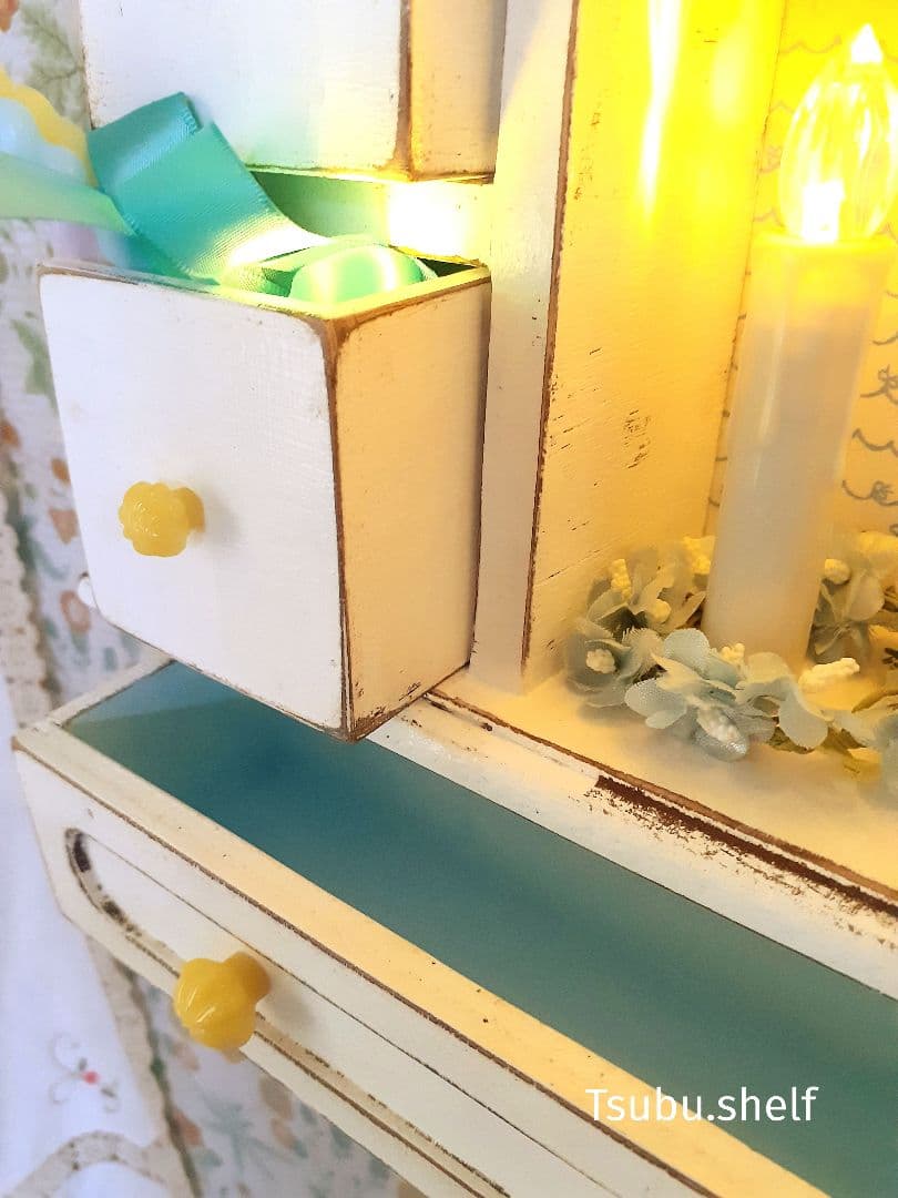 アンティーク・ヴィンテージ調　シャビー　ウォールシェルフ　ドロワー