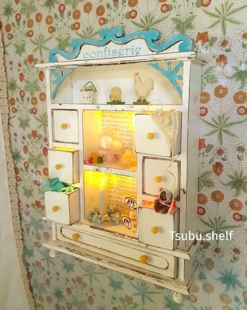 アンティーク・ヴィンテージ調　シャビー　ウォールシェルフ　ドロワー