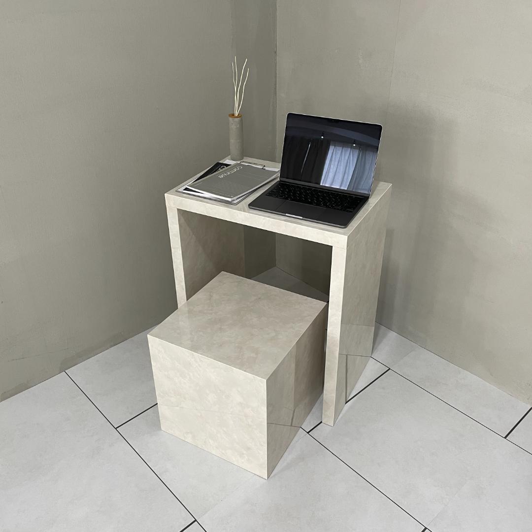 テーブル 小 大理石調デスク 大理石風 ホワイト 白