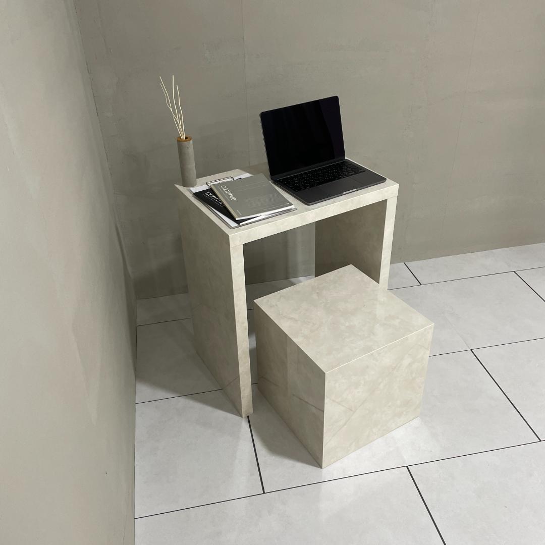 テーブル 小 大理石調デスク 大理石風 ホワイト 白