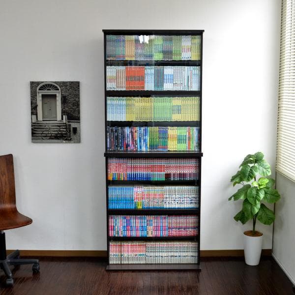 《新品・送料無料》コミック収納 本棚 ガラス扉付き 書棚 ガラス扉付 ブラウン