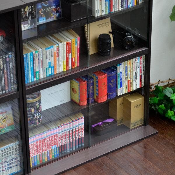 《新品・送料無料》コミック収納 本棚 ガラス扉付き 書棚 ガラス扉付 ブラウン