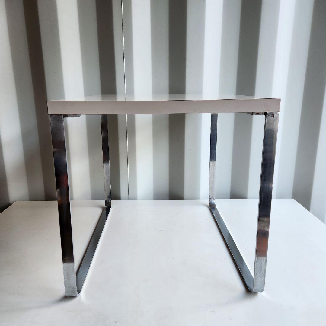 希少　ポストモダン　サイドテーブル　コーヒーテーブル　シルバーx白　45x45