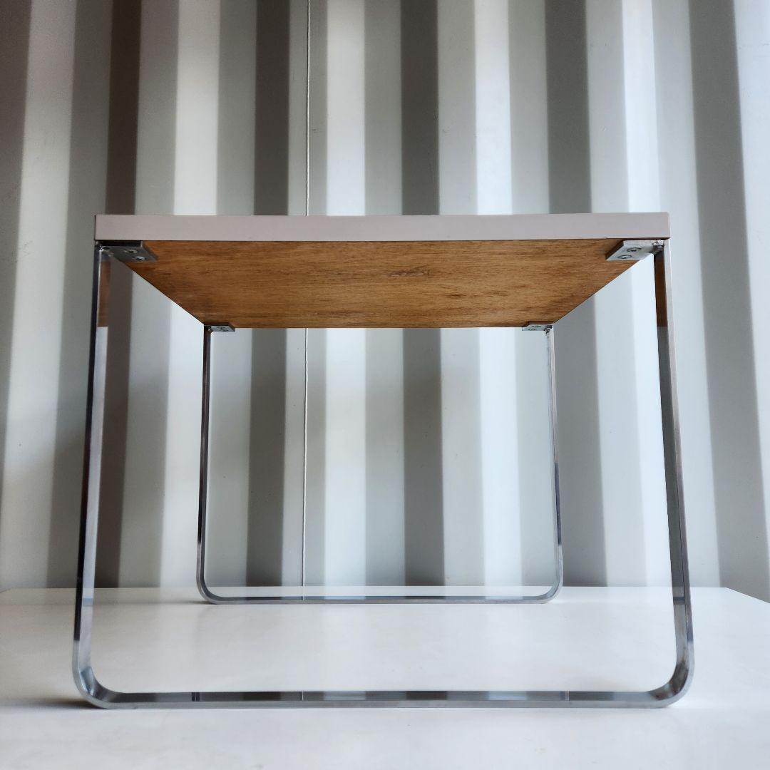 希少　ポストモダン　サイドテーブル　コーヒーテーブル　シルバーx白　45x45