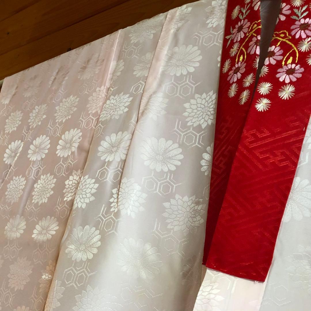 753 七五三　女の子7歳着物 長襦袢 オレンジ お仕立て 昭和レトロ