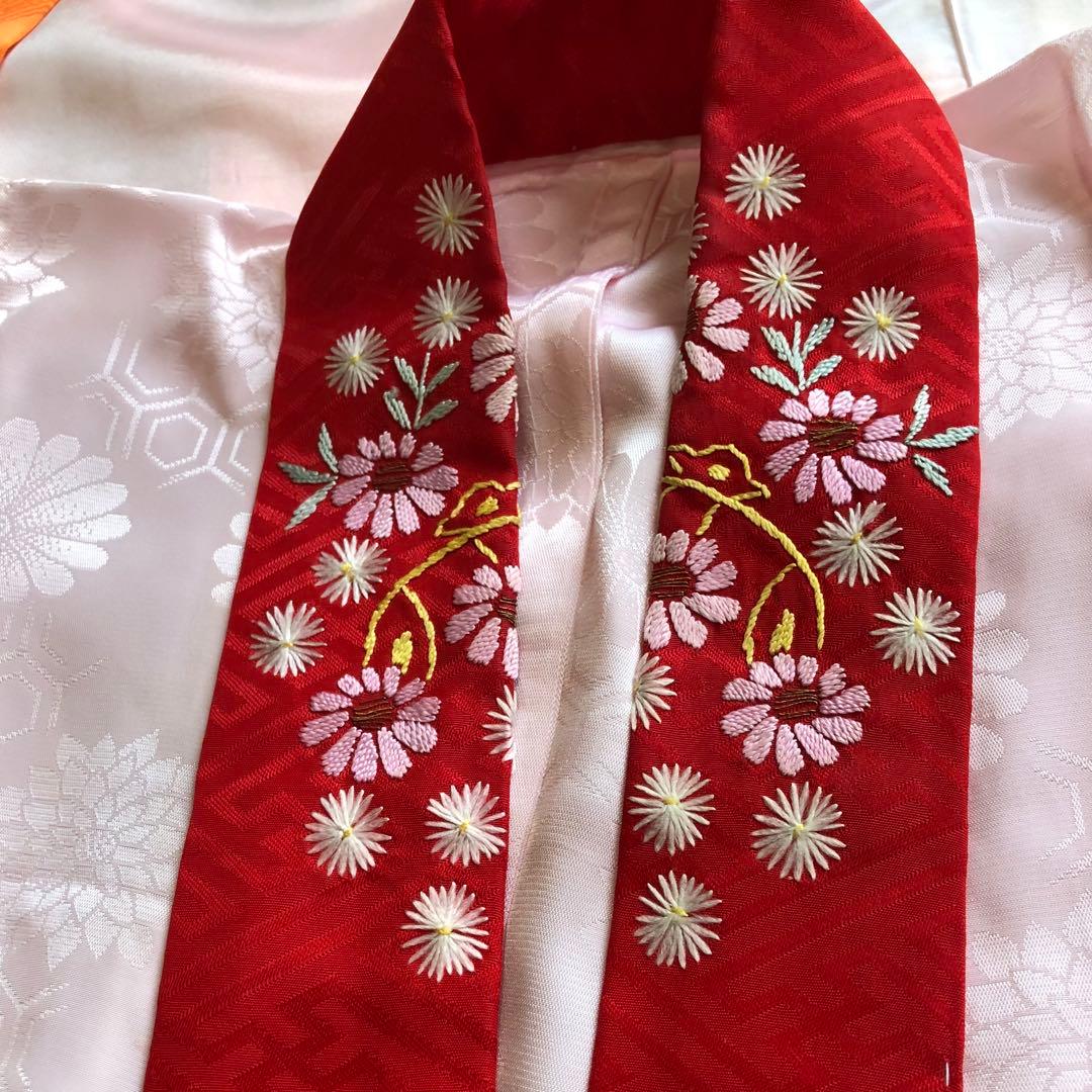 753 七五三　女の子7歳着物 長襦袢 オレンジ お仕立て 昭和レトロ