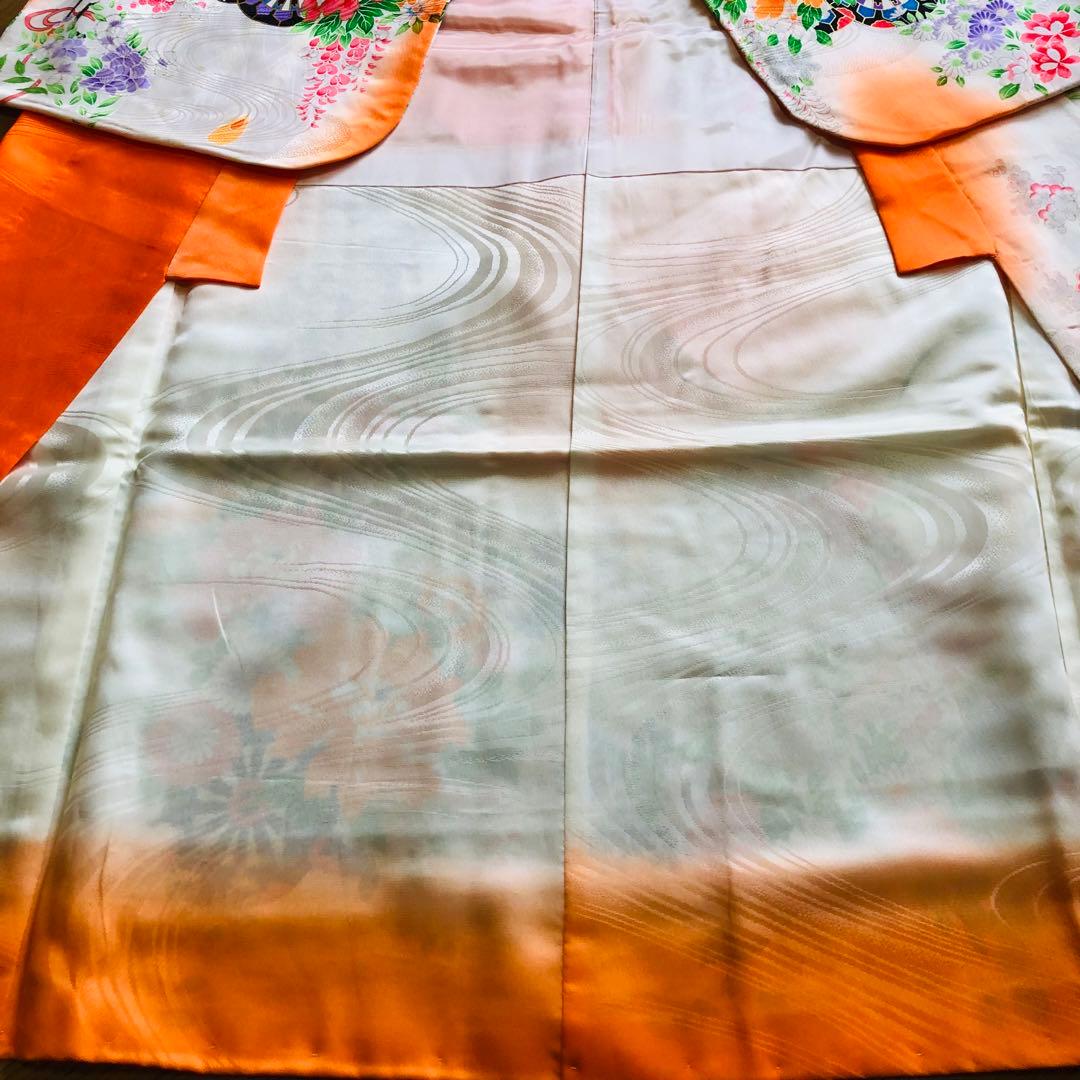 753 七五三　女の子7歳着物 長襦袢 オレンジ お仕立て 昭和レトロ