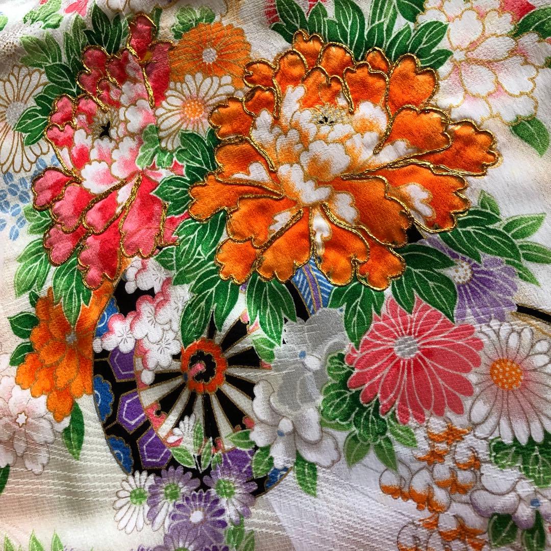 753 七五三　女の子7歳着物 長襦袢 オレンジ お仕立て 昭和レトロ