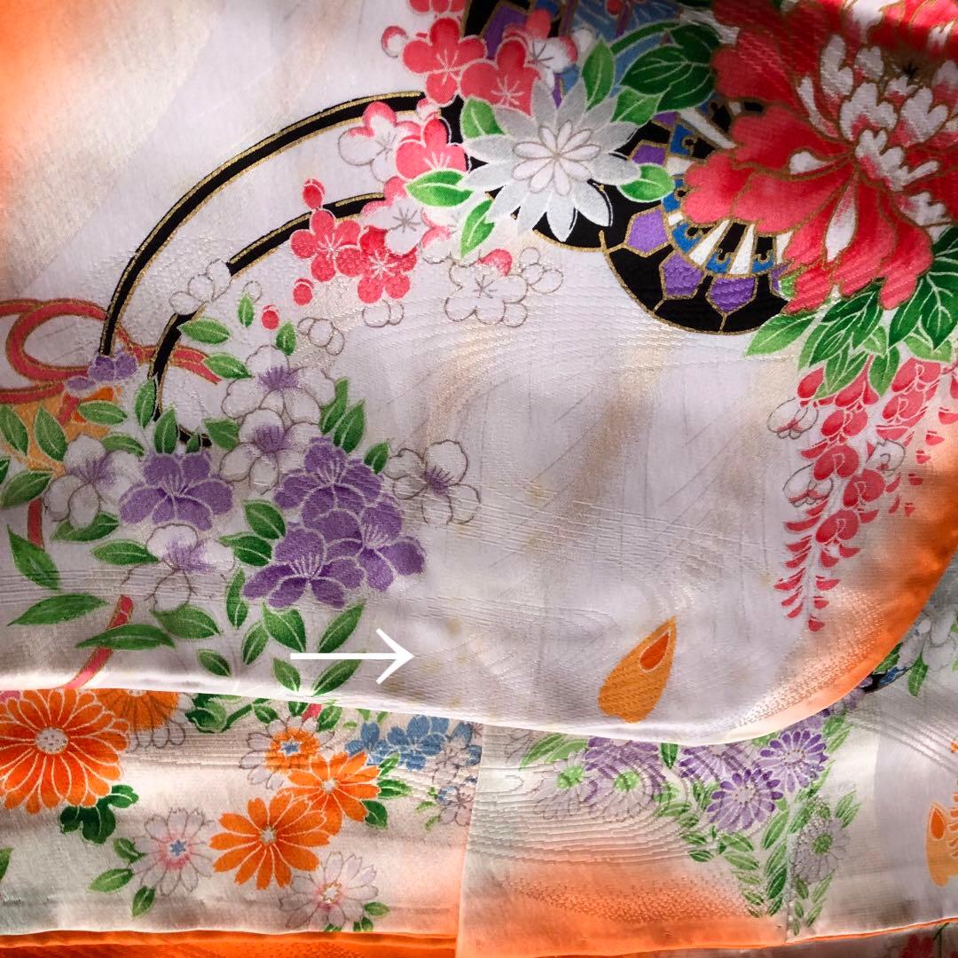 753 七五三　女の子7歳着物 長襦袢 オレンジ お仕立て 昭和レトロ