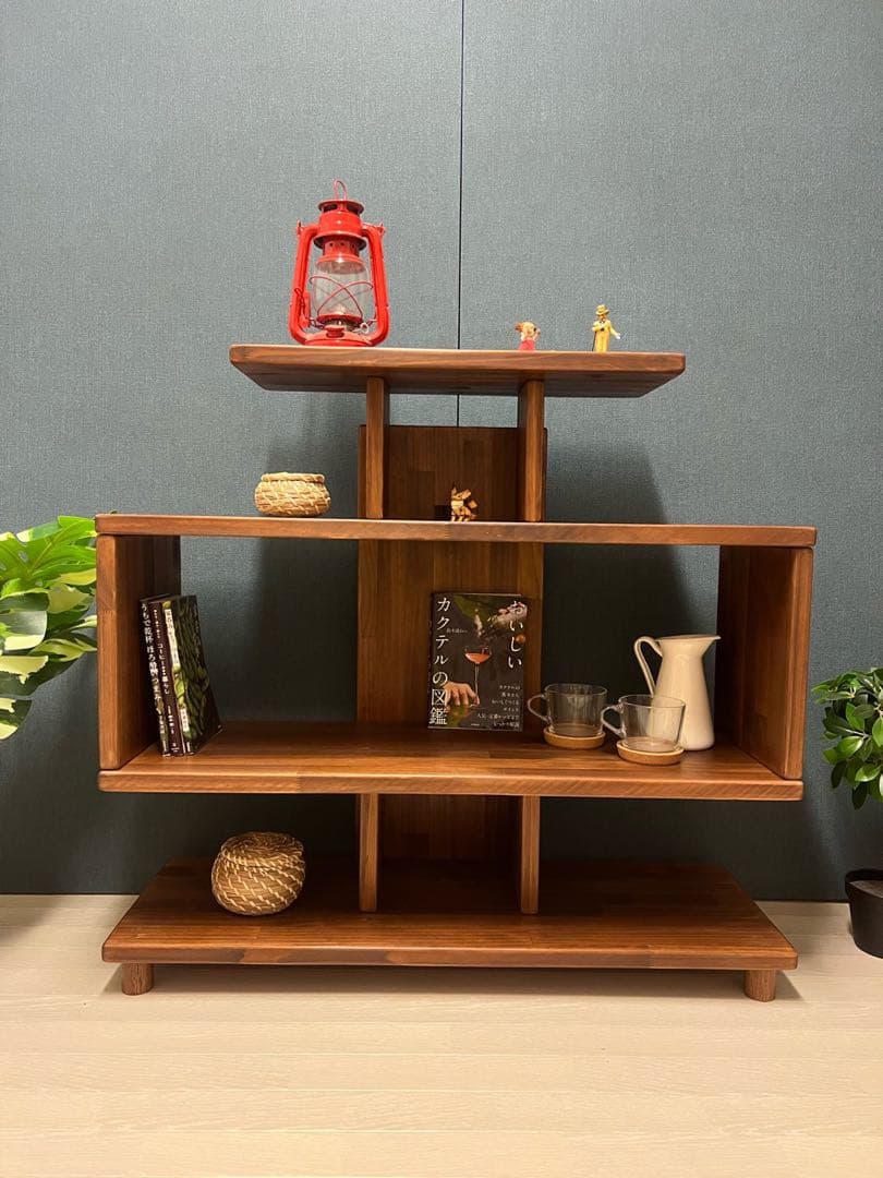 【在庫整理】 デザインラック ロ形 本棚 小物置き パイン ウォルナット調