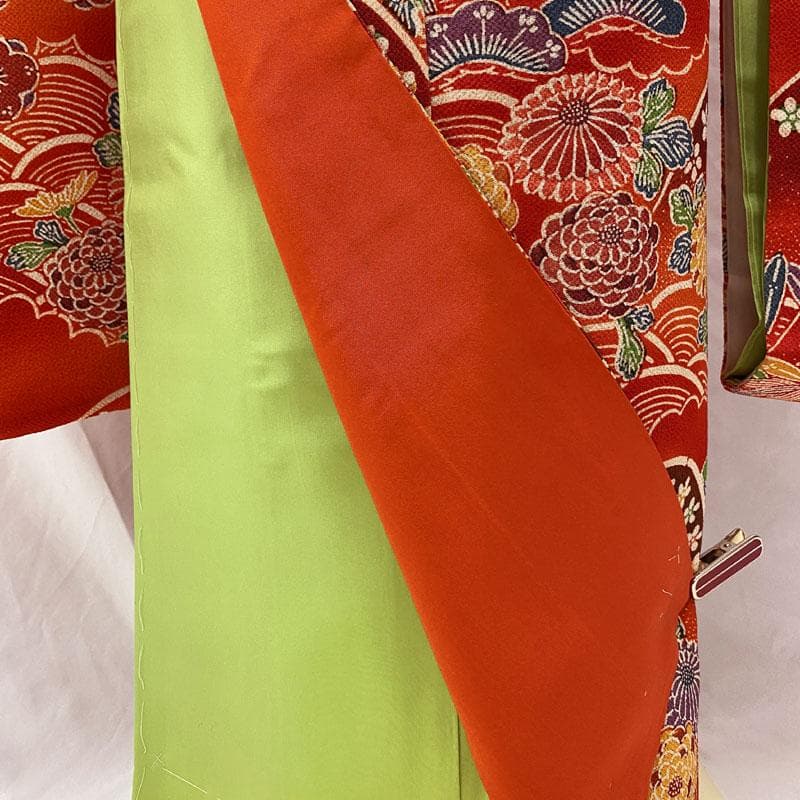 509ag27◎小物楽々衿半衿セット 七五三 七歳 女児 着物&袋帯 紅型風◎