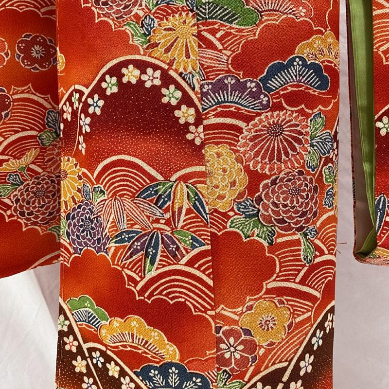 509ag27◎小物楽々衿半衿セット 七五三 七歳 女児 着物&袋帯 紅型風◎