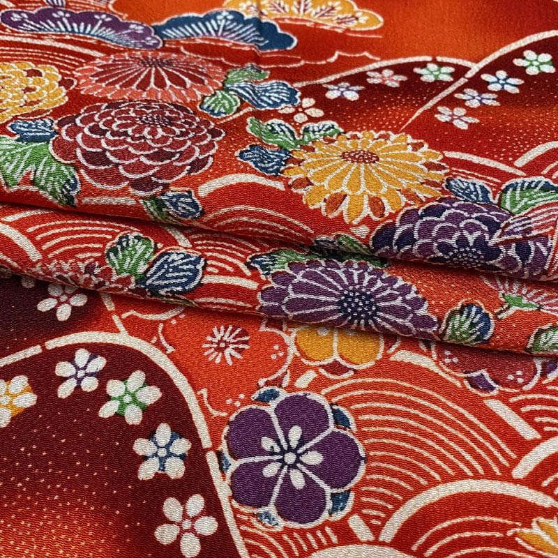 509ag27◎小物楽々衿半衿セット 七五三 七歳 女児 着物&袋帯 紅型風◎