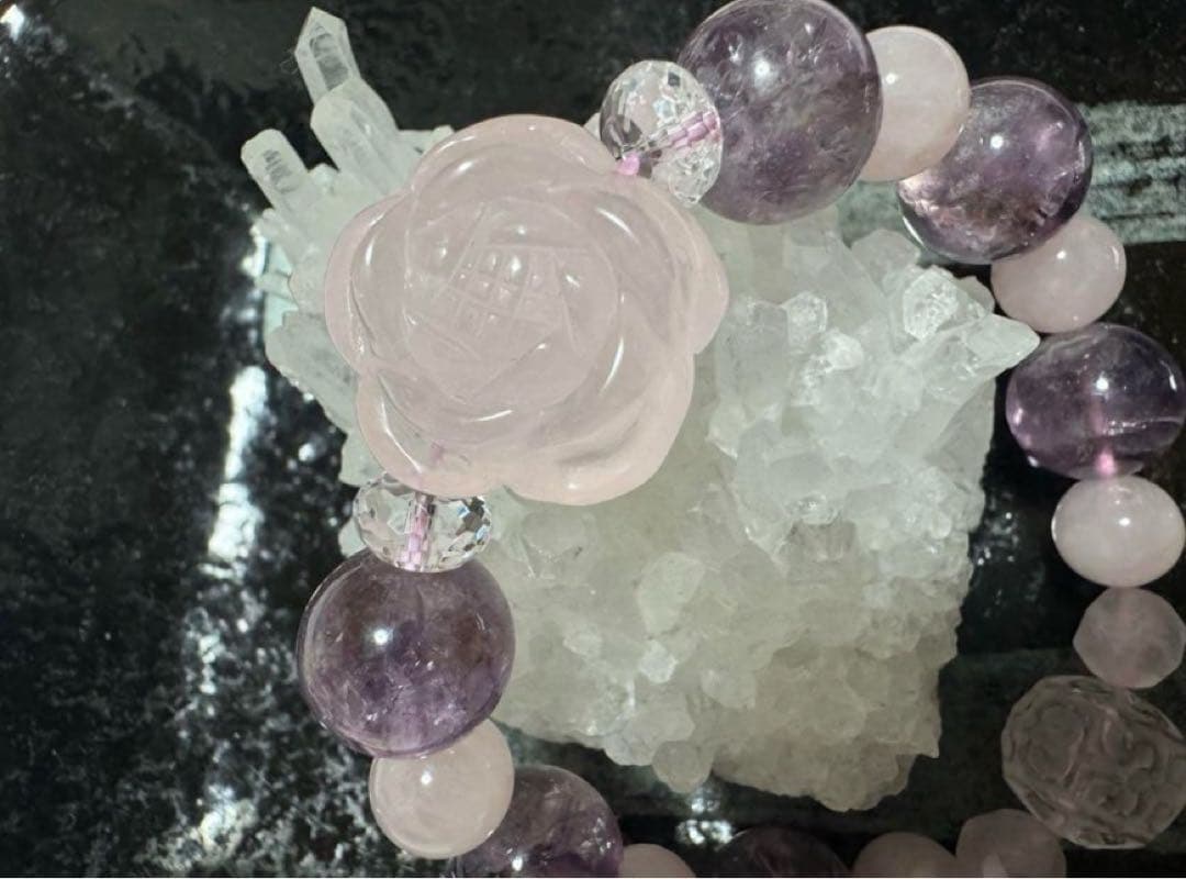 天然石　ローズクォーツ　アイリスアメジスト　マニ車　ブレスレット