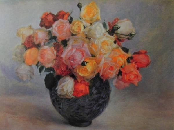 和田 英作、薔薇、希少画集画、新品高級額、額装付、状態良好、油彩 風景