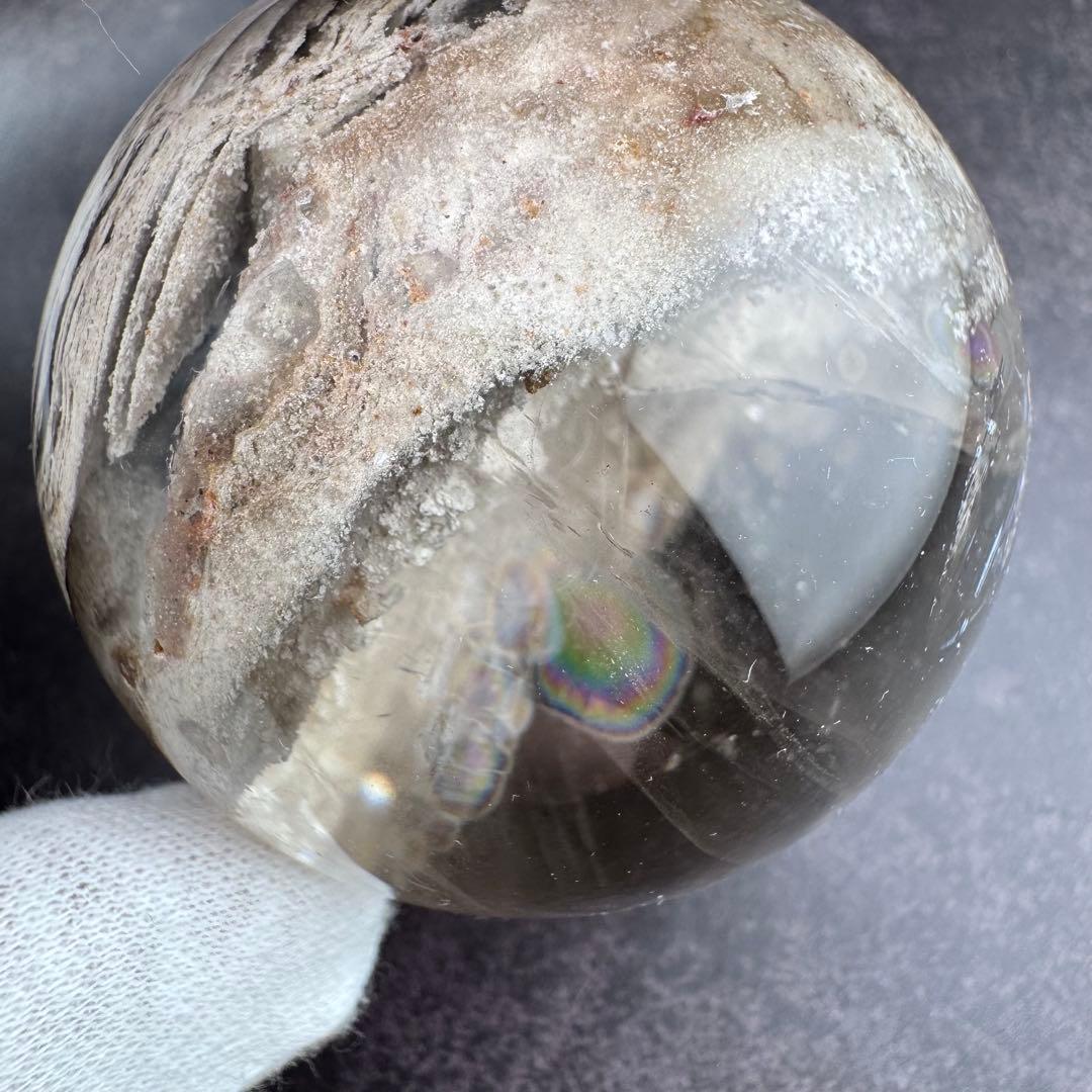 M-30虹入り層状ガーデンクォーツ丸玉 スフィア 庭園水晶 天然石 58.7mm